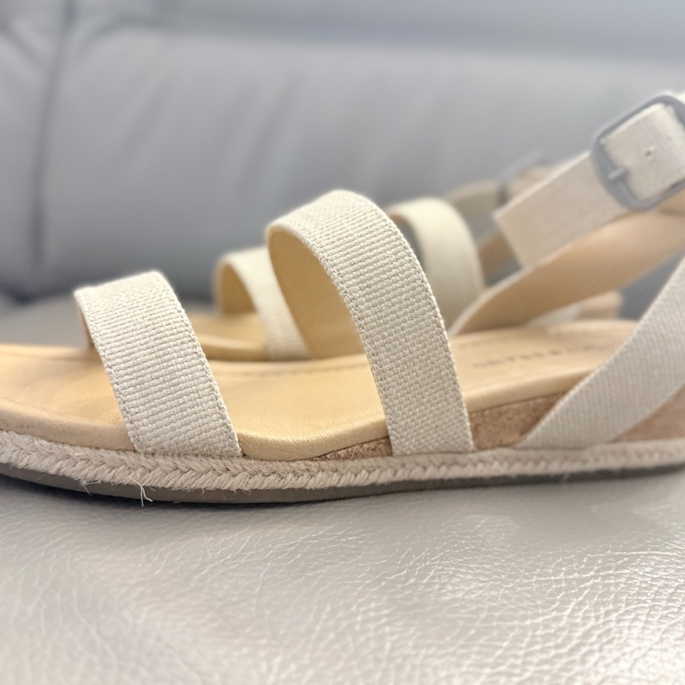 Lucky Brand Wensdei Cork Wedge Espadrille Sandals Womens  9  Beige Woven Strappy